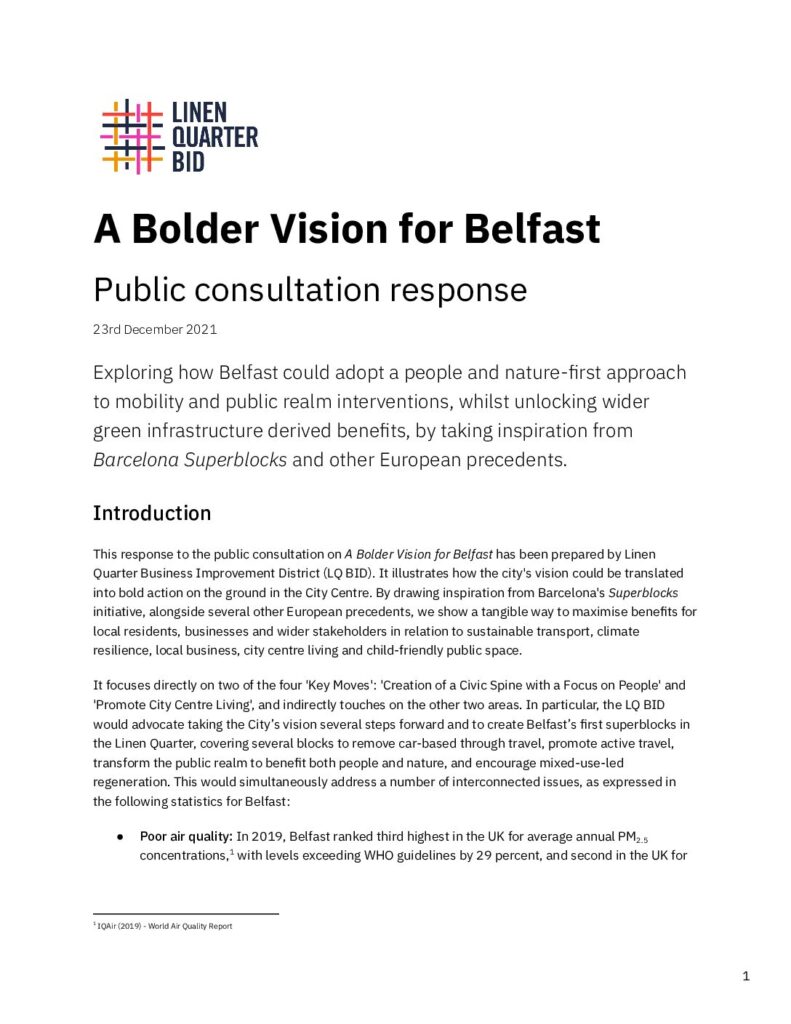 Belfast Bolder Vision Public consultation response (2021)