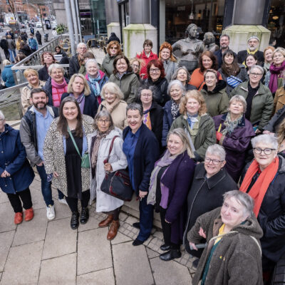 Louise Walsh, Artist behind Statue to the Unknown Woman Worker, alongside LQ BID staff and friends and attendees of her Imagine Discussion Event