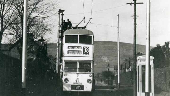 Although the BCT had acquired powers they did not introduce trolleybuses until 1938 and the first route to be converted was Falls Road. This shot of T1 was taken in March 1938, a few days before 