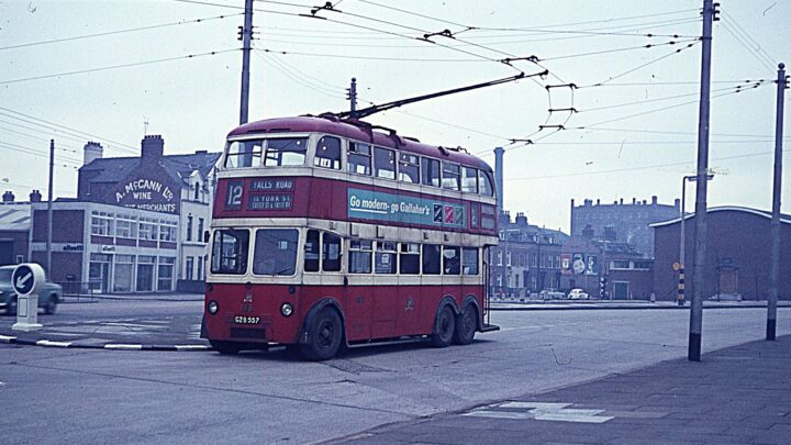 The Whitehouse route had two intermediate termini for short workings, one at Grove Park at the junction of Shore Road and North Queen Street where this shot was taken in 1963 with the Grove swimming baths in the background. [credit: Richard Whitford]