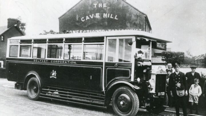 In October 1926 the Corporation opened an experimental motor bus service from the City Hall to Cavehill Road via Millfield and Limestone Road. No 1 is posed at the Cavehill terminus in October 1926. It was an AEC 413 with a 30 seat Shorts body and was withdrawn from service in 1934. The 