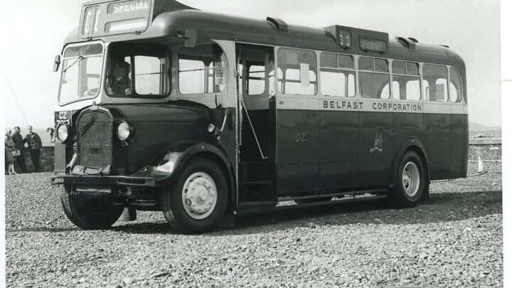 In 1935 the Transport Department acquired 20 Dennis Lancet single deckers with 31 seat bodies by Service Motor Works. She was rebodied and re-engined in 1949, subsequently used as a training bus, and has been preserved and in storage. She is seen here at an Irish Transport Trust rally at Ballyholme. [credit: R. Ludgate collection]
