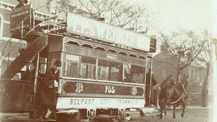 This photograph was taken in 1905 after the Belfast Street Tramways was sold to the Belfast Corporation on 1 January that year. The entire fleet had been converted to 3 window saloons and the inside ceilings improved with 